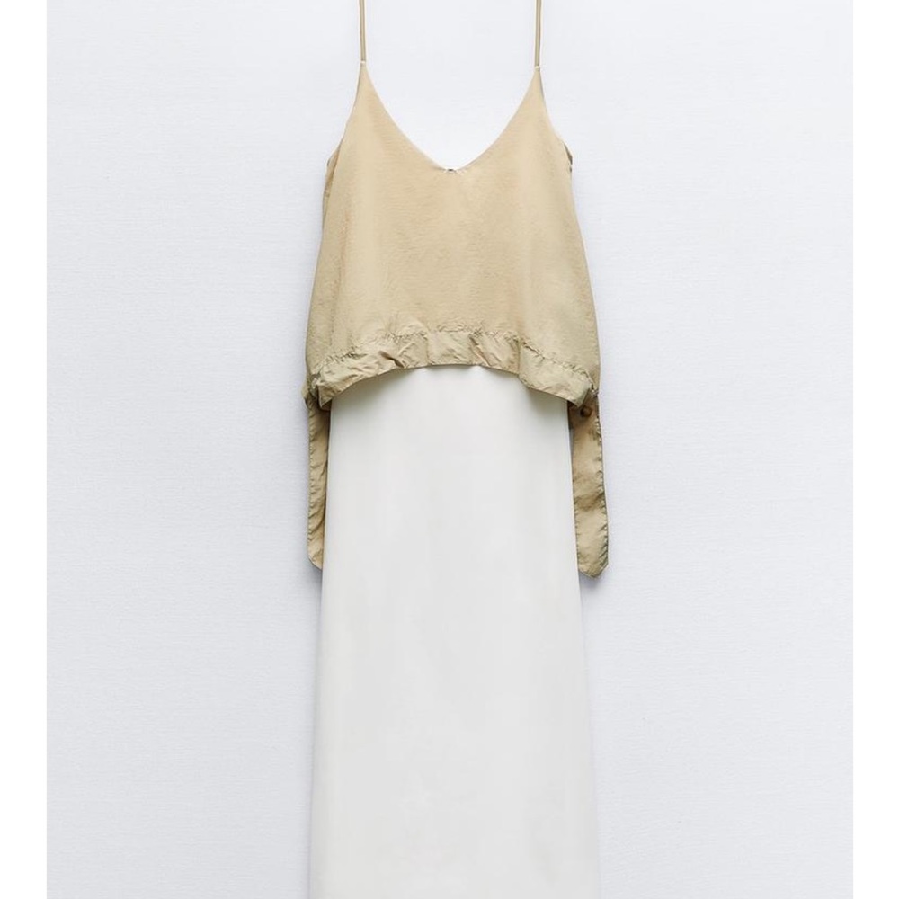 Zara Cream and Tan High Low Dress